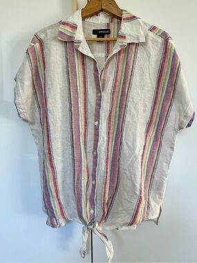 Jordache linen blend Stripe Short Sleeve Shirt Large